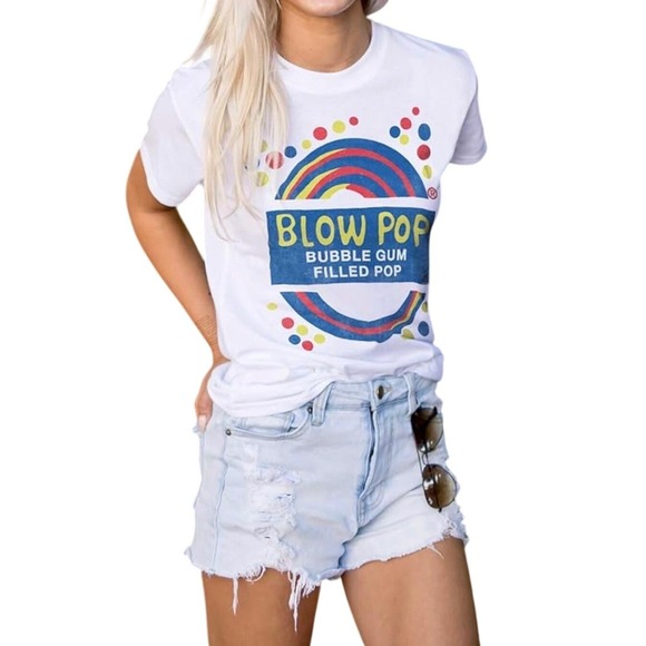 Lucky Charms Tops - T7 Charms Blow Pop Bubble‎ Gum Filled Pop Graphic Tee White Womens Size L